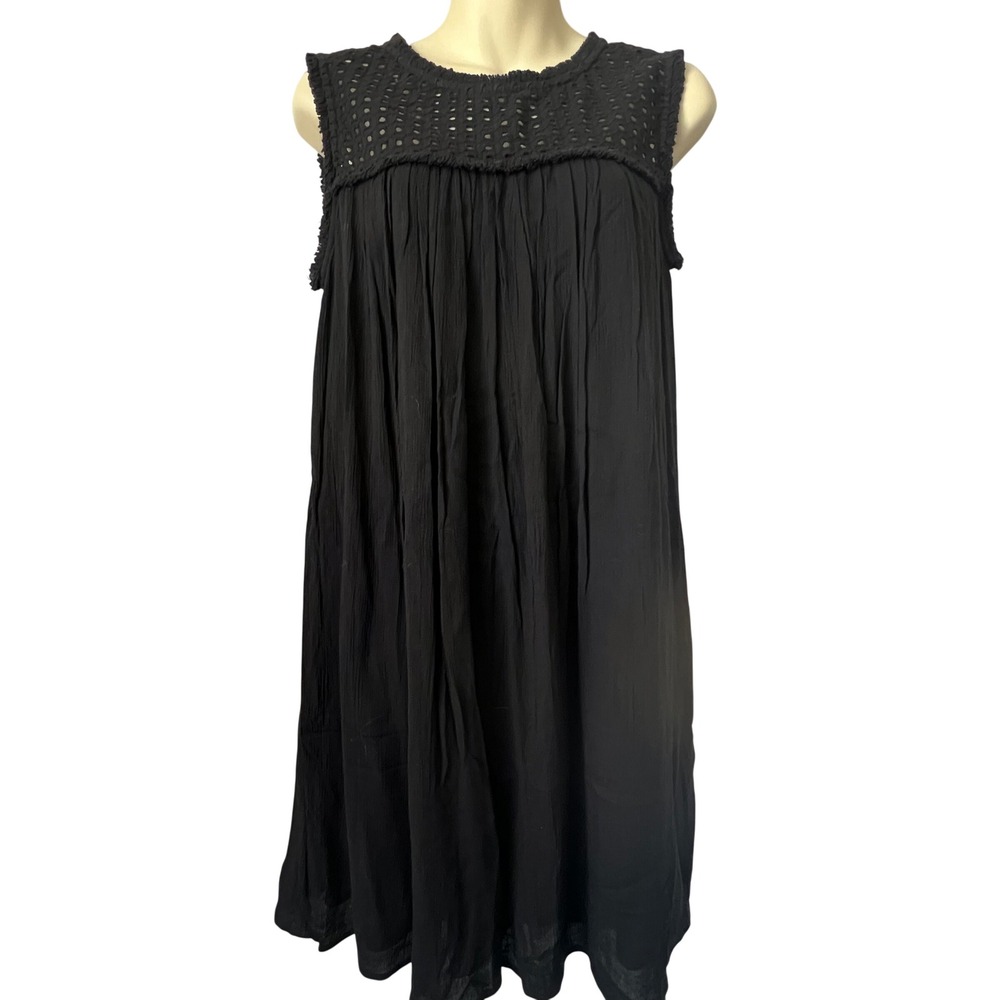 Tommy Bahama Womens Eyelet Crochet Black Fringe Dress M Black Boho Coastal Beach